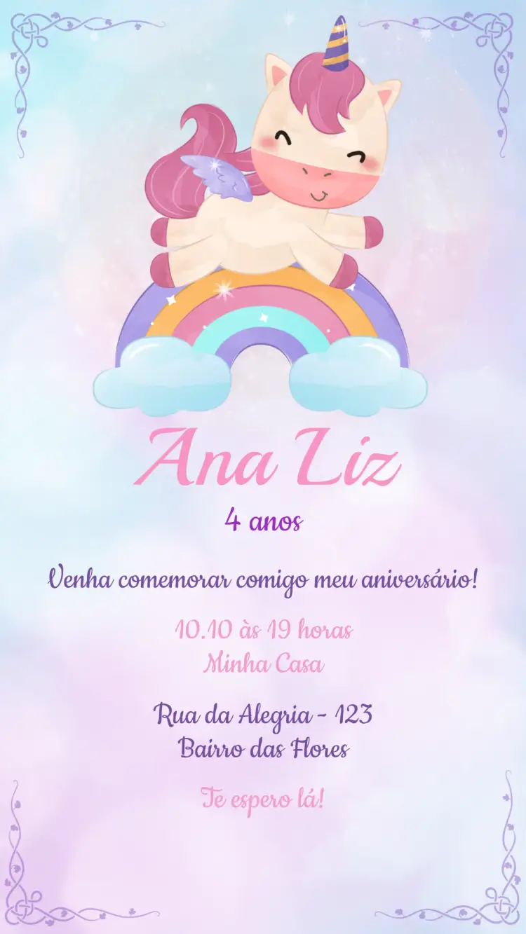 Convite Aniversário Unicórnio