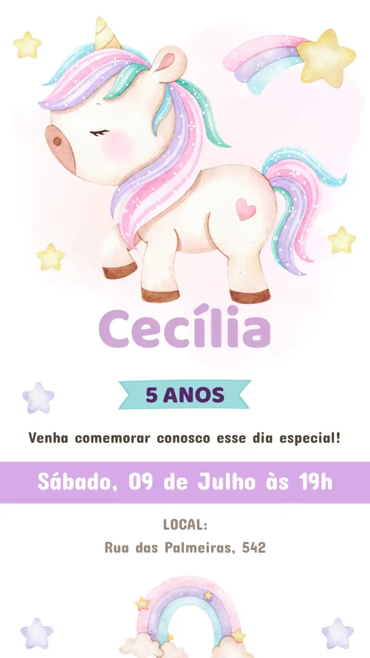 Convite Aniversário Unicórnio