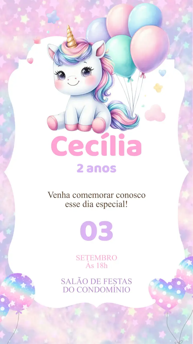 Convite Aniversário Unicórnio