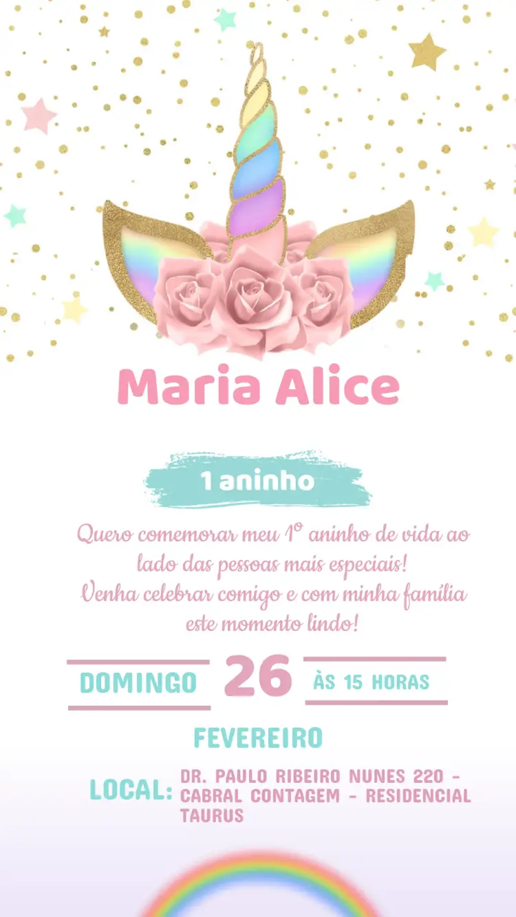 Convite Aniversário Unicórnio