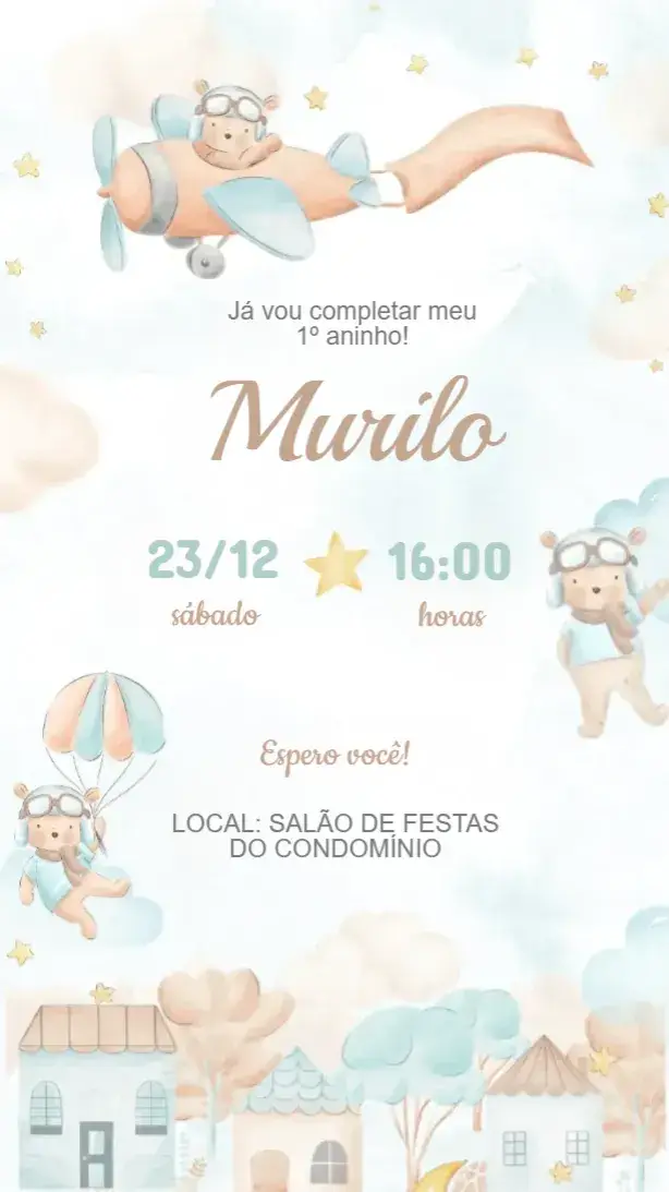 Convite Aniversário Ursinho Aviador
