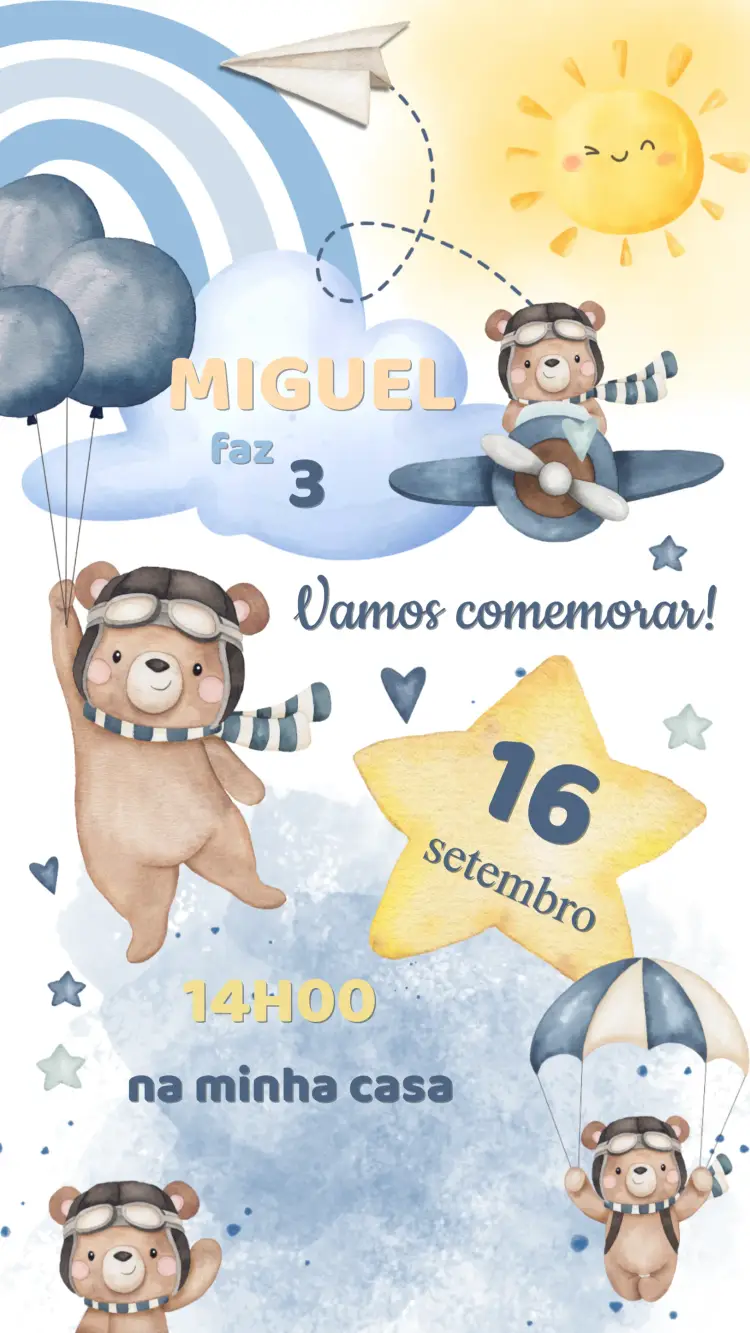 Convite Aniversário Ursinho Aviador