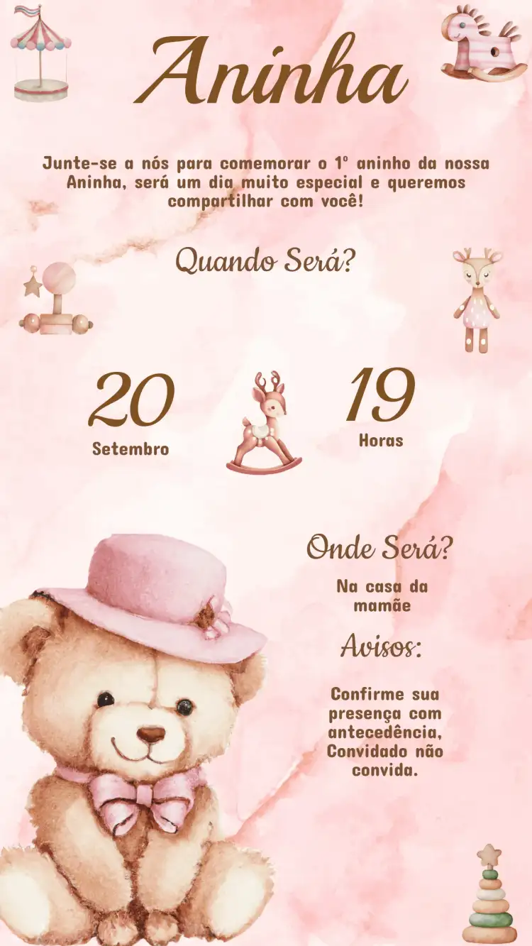 Convite Aniversário Ursinho