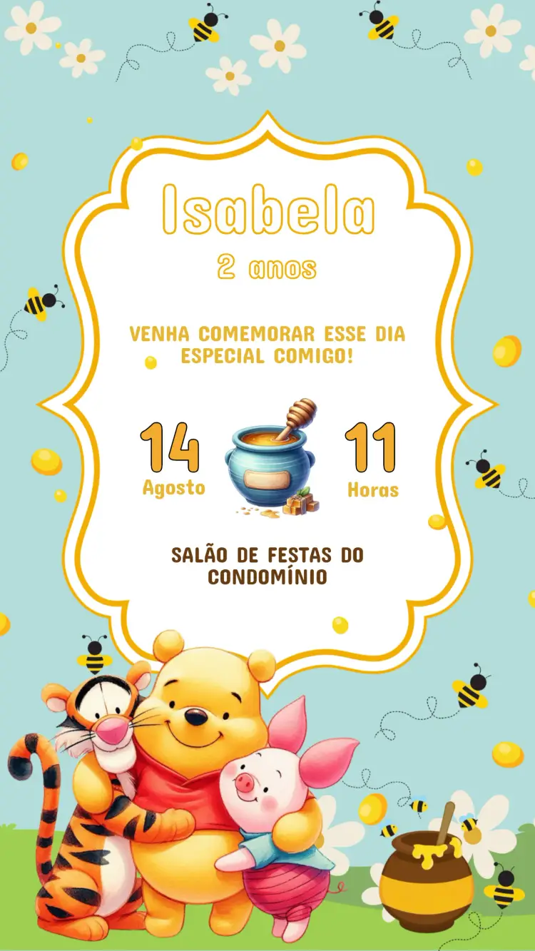 Convite Aniversário Ursinho Pooh