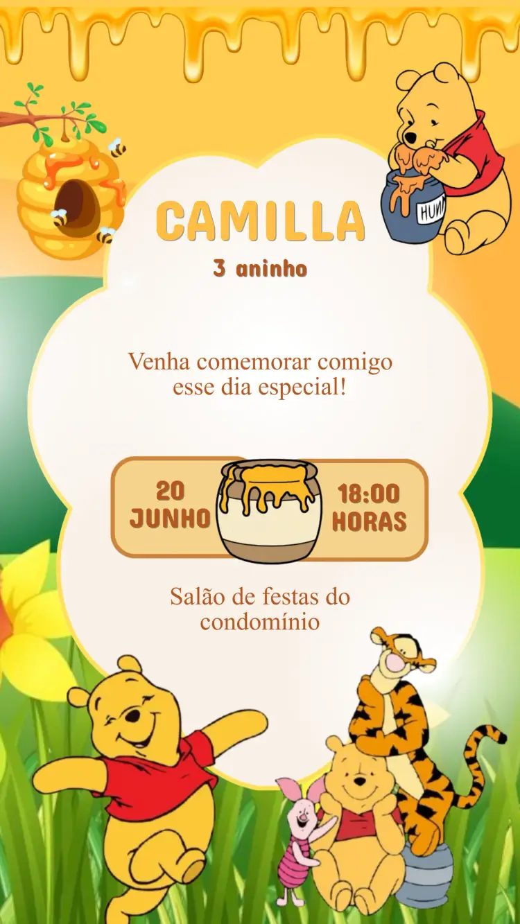 Convite Aniversário Ursinho Pooh