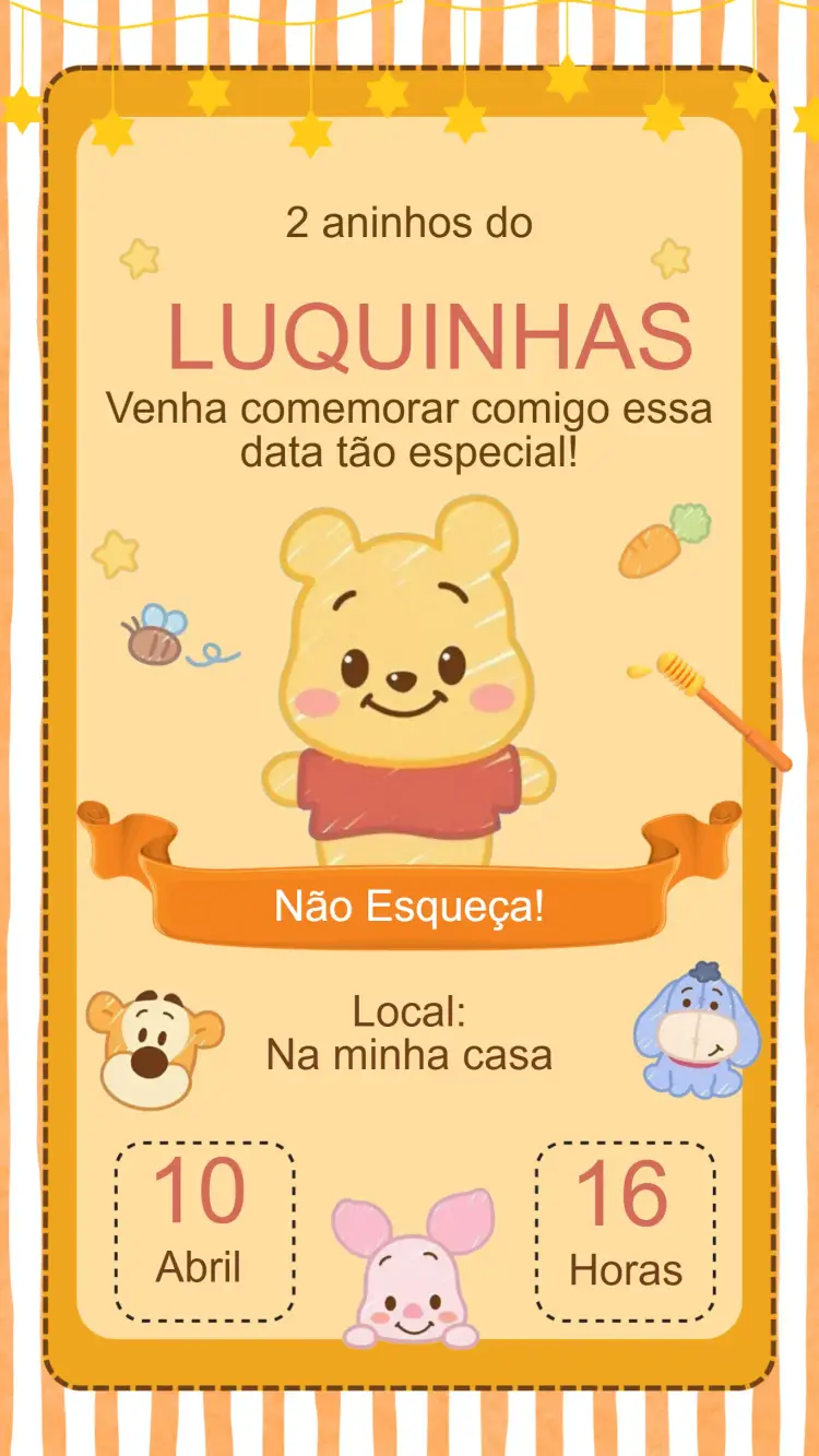 Convite Aniversário Ursinho Pooh