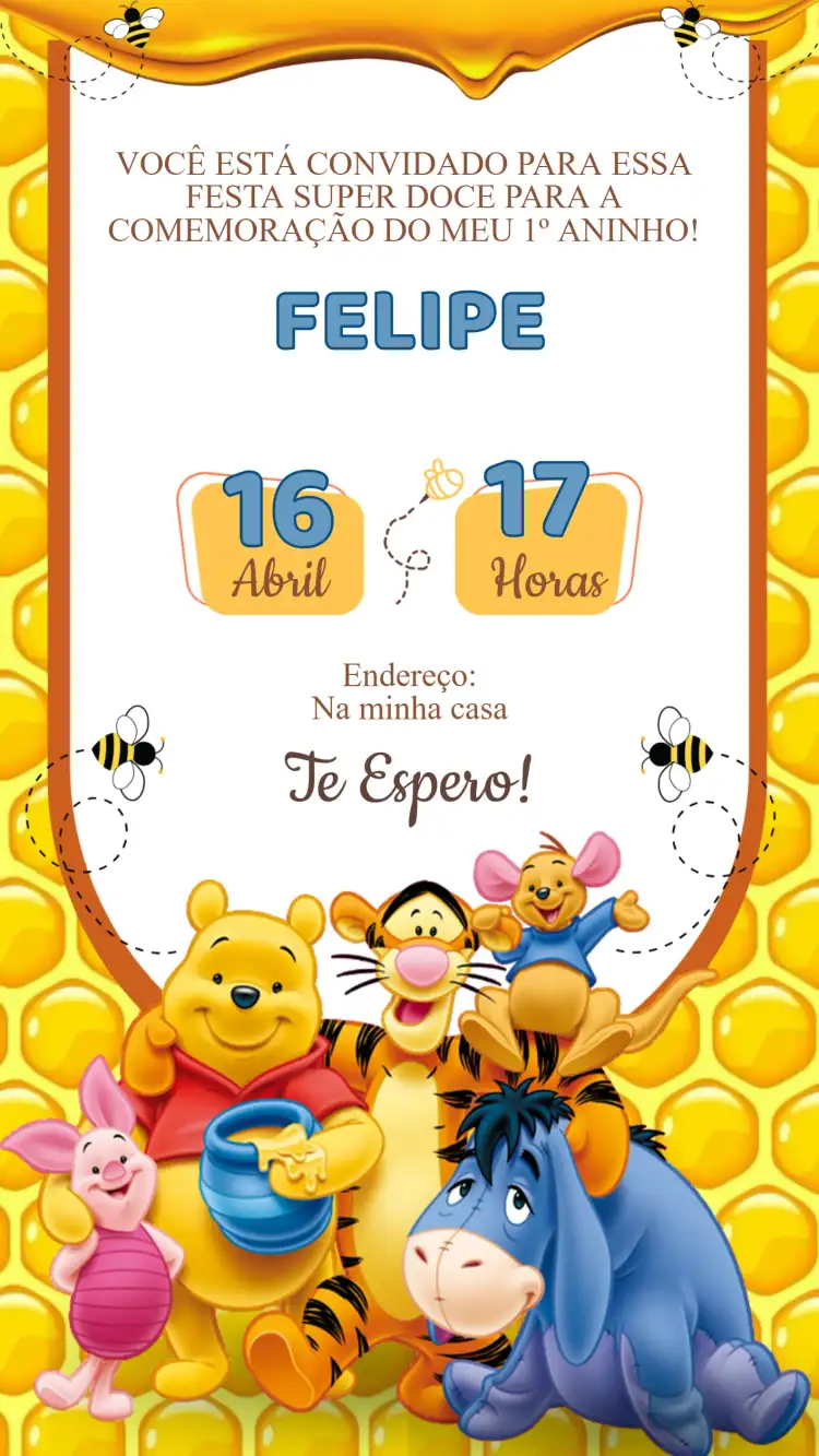 Convite Aniversário Ursinho Pooh