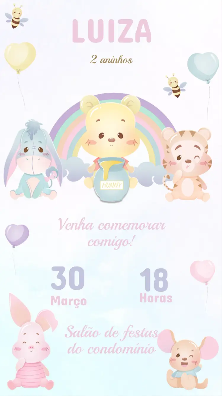 Convite Aniversário Ursinho Pooh