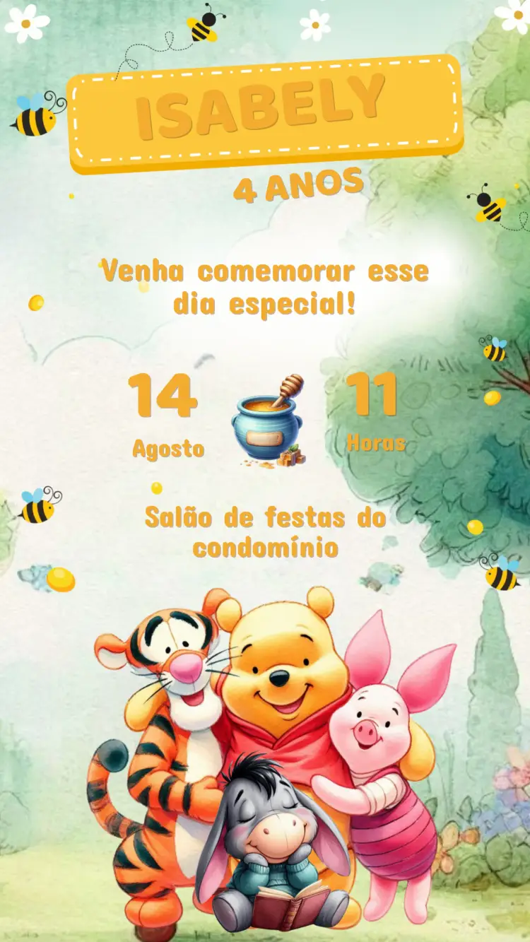 Convite Aniversário Ursinho Pooh