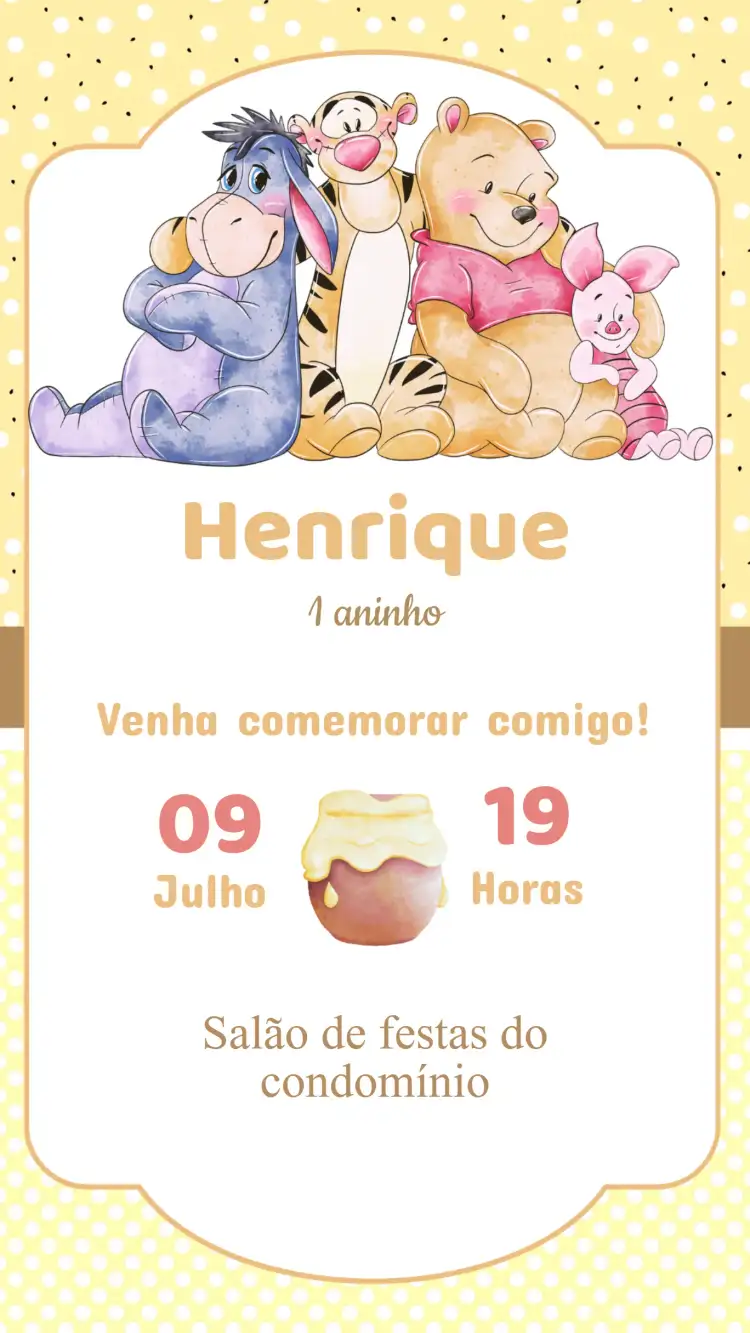 Convite Aniversário Ursinho Pooh