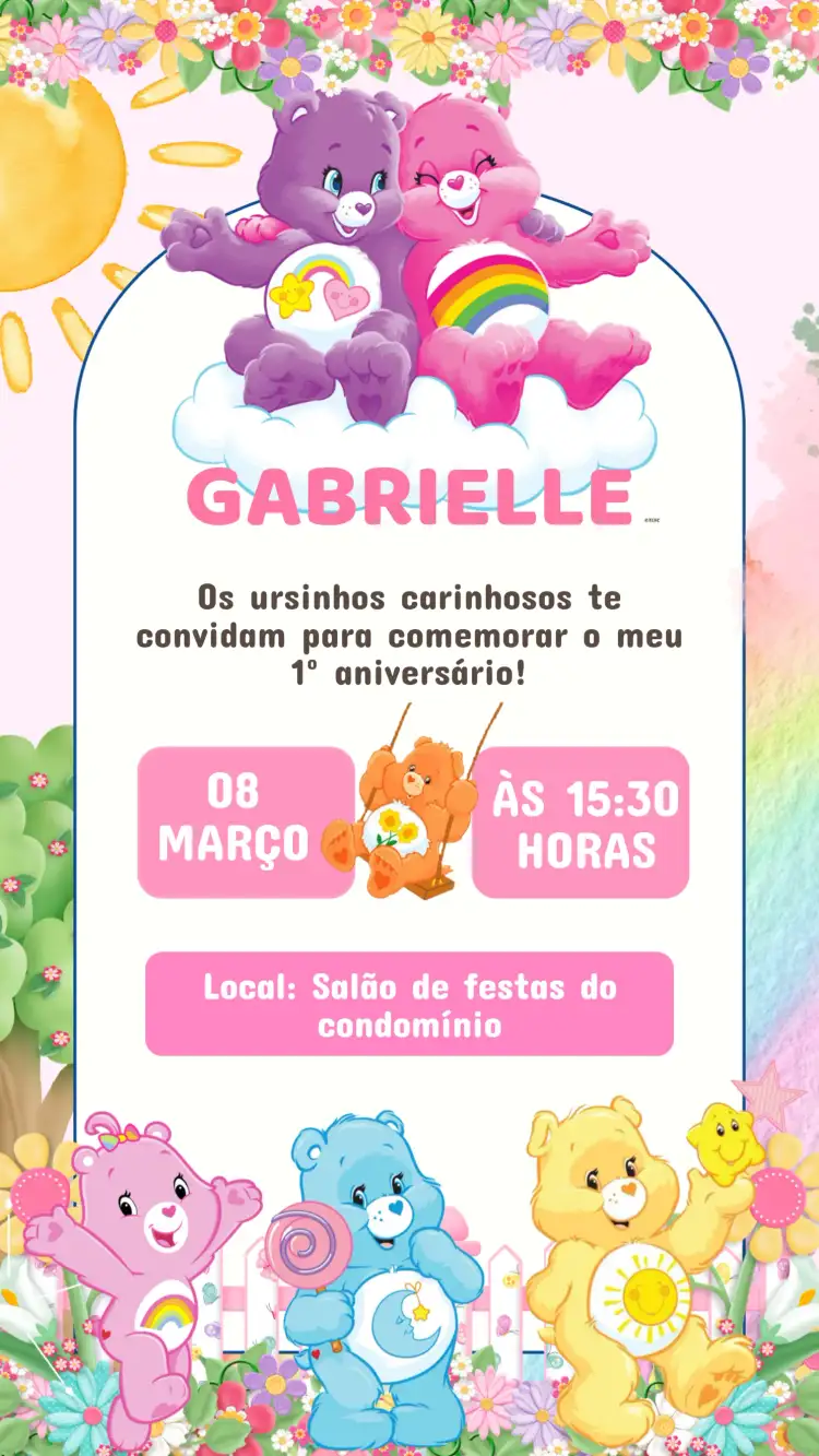 Convite Aniversário Ursinhos Carinhosos