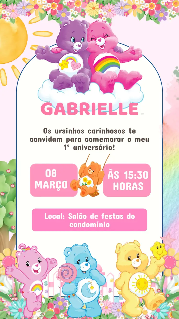 Convite Aniversário Ursinhos Carinhosos