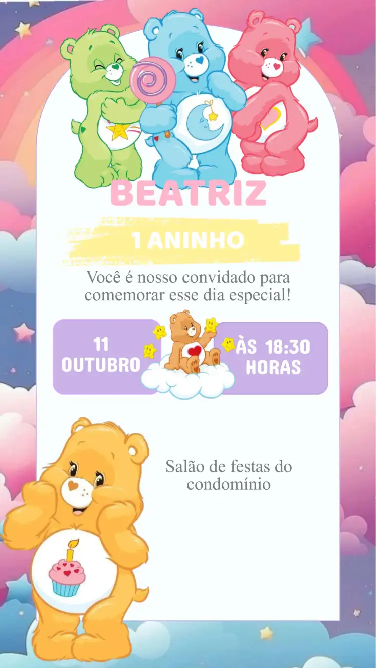 Convite Aniversário Ursinhos Carinhosos