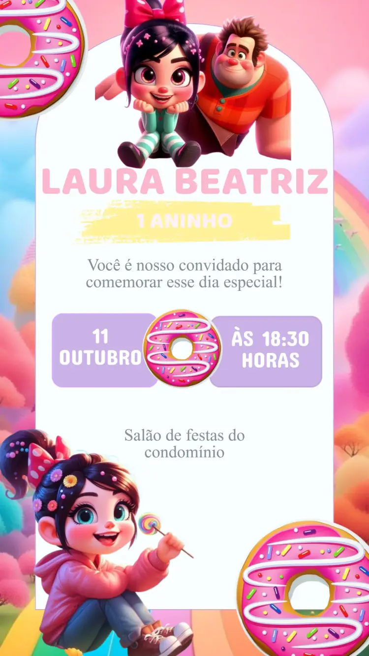 Convite Aniversário Vanelope e Halph