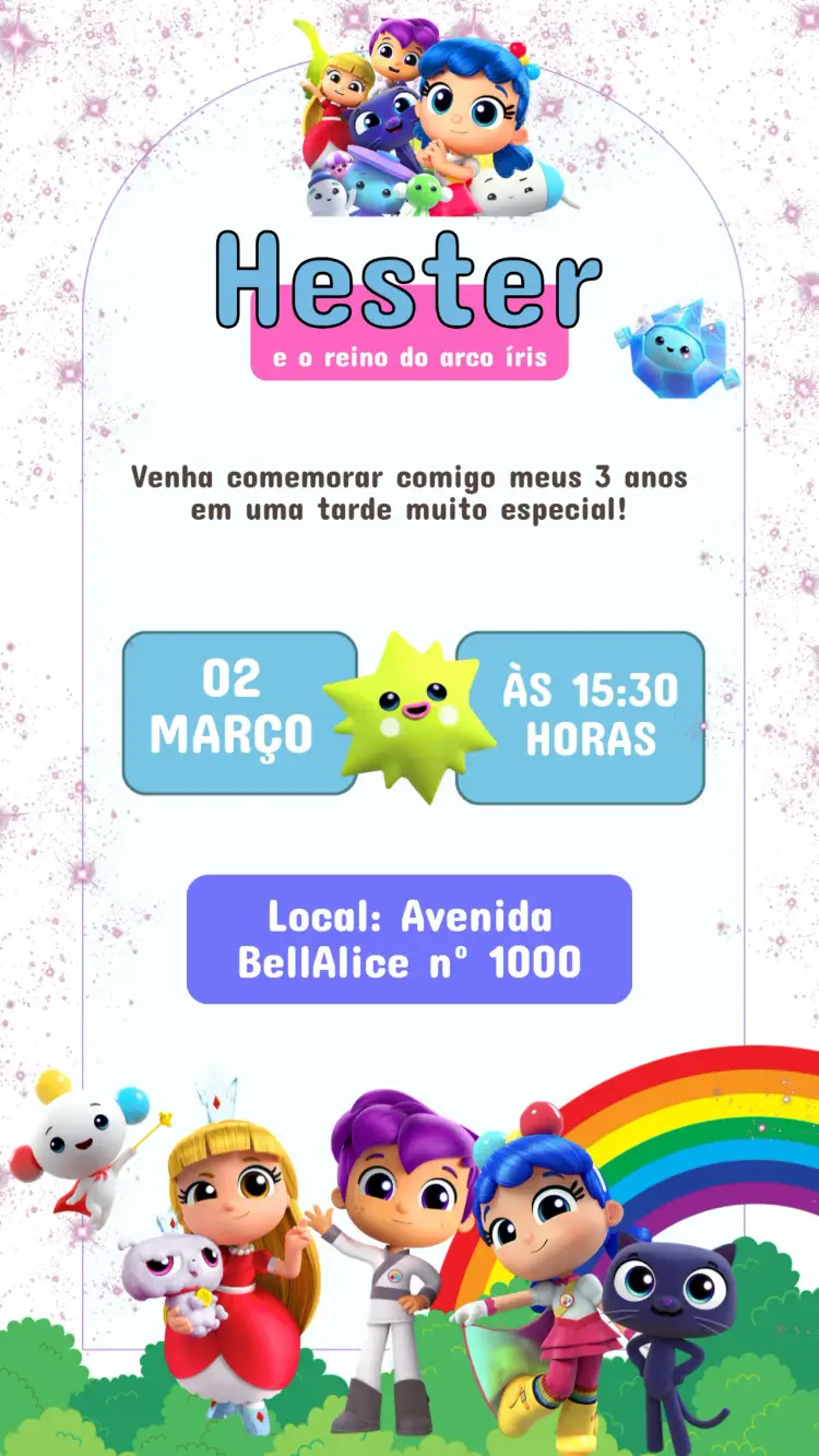 Convite Aniversário Vera e o Reino do Arco Íris