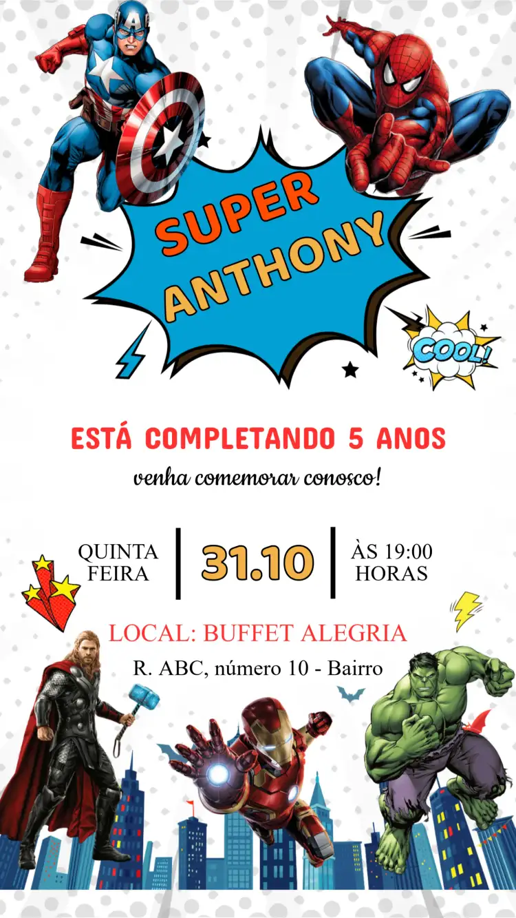 Convite Aniversário Vingadores