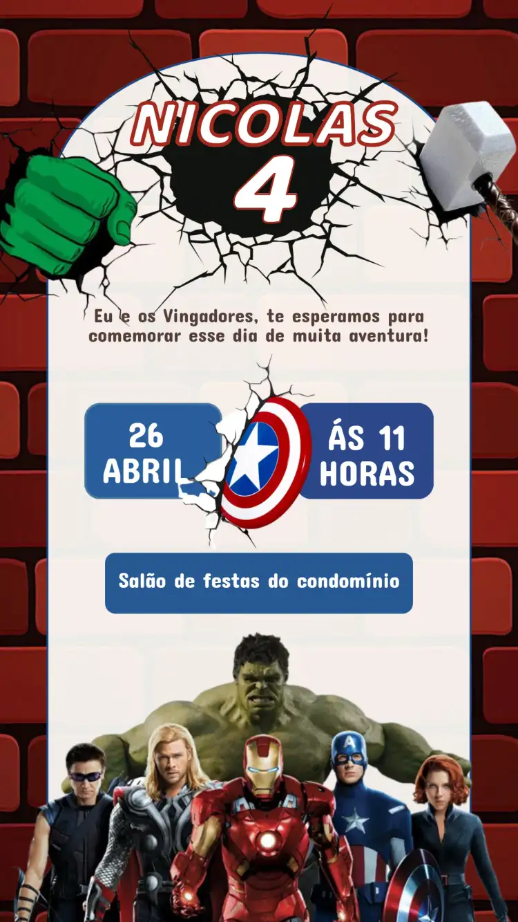 Convite Aniversário Vingadores