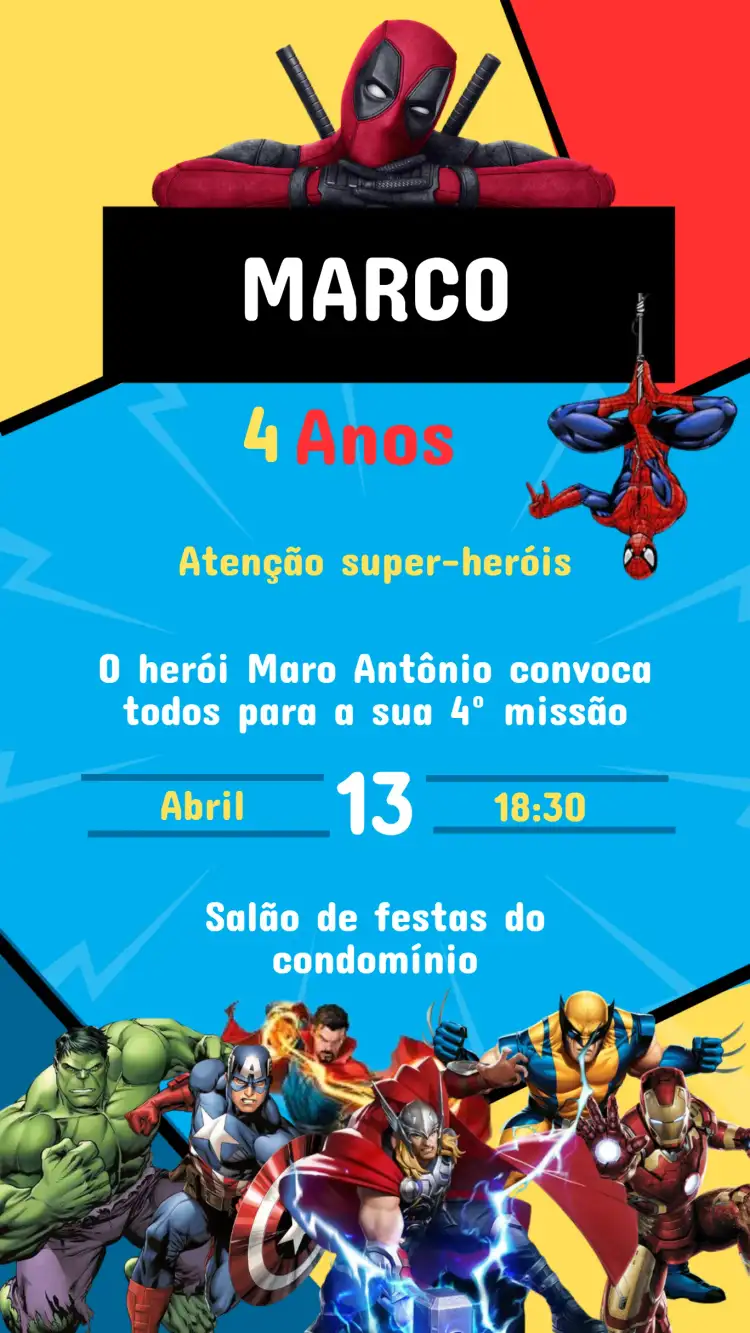 Convite Aniversário VINGADORES