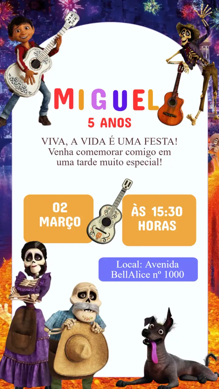 Convite Convite Aniversário Viva A Vida é uma Festa – tema Aniversário Infantil Dia dos Mortos, Animação, Musical, Festivo