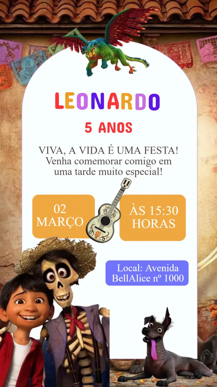 Convite Convite Aniversário Viva A Vida é uma Festa – tema Aniversário Infantil animação, mexicano, festivo