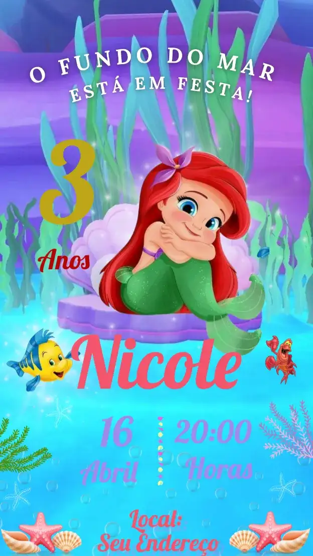 CONVITE ARIEL PEQUENA SEREIA