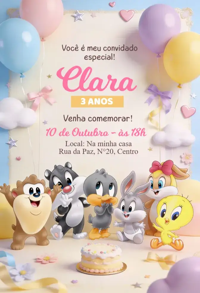 Convite Baby Looney Tunes