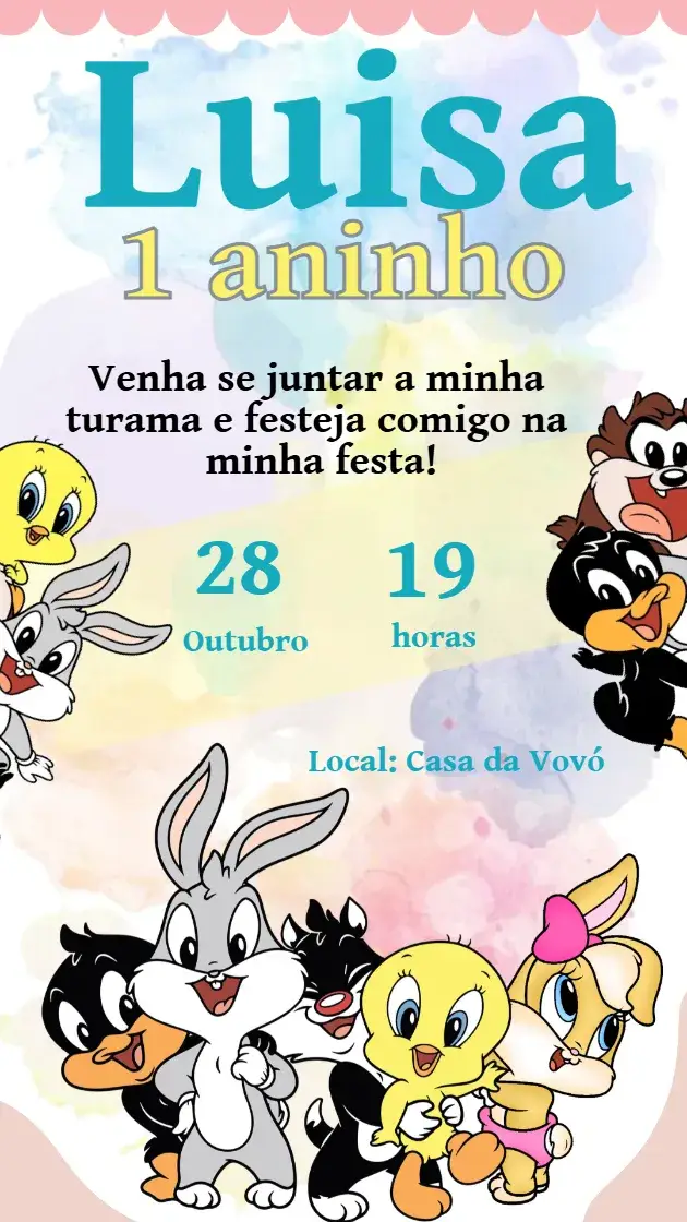 Convite baby looney tunes