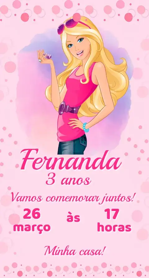 Invitation Digital Barbie Invitation – Birthday theme vibrant colors, playful style, Barbie graphic elements, modern design, princess theme, childhood inspiration