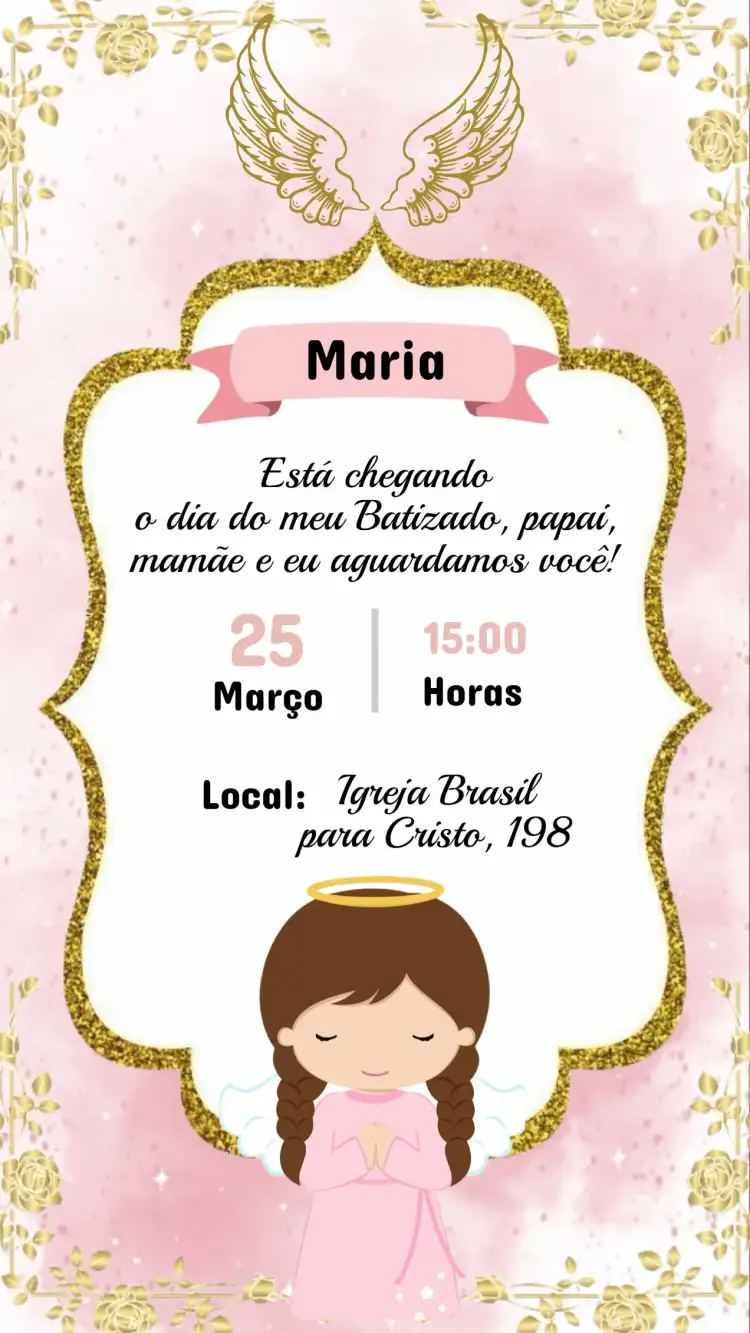 Convite Convite Batizado – tema Batizado floral, minimalista, pastel, tradicional, moderno