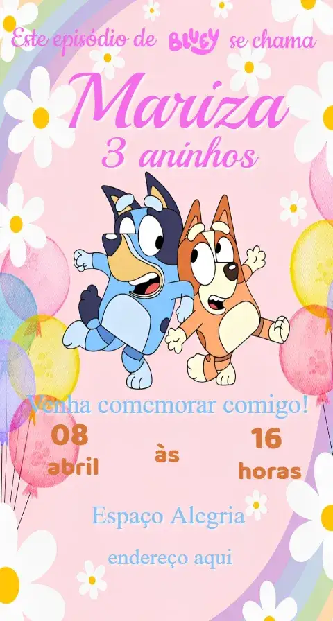 Invitación Invitación Bluey Digital – tema Cumpleaños colorido, divertido, infantil, moderno, animado, temático