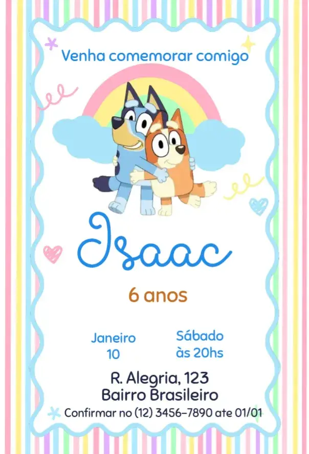 Convite Bluey Listrado