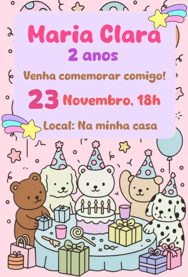 Convite Convite bobbie goods digital – tema Aniversário kawaii, moderno, delicado, fofo, minimalista