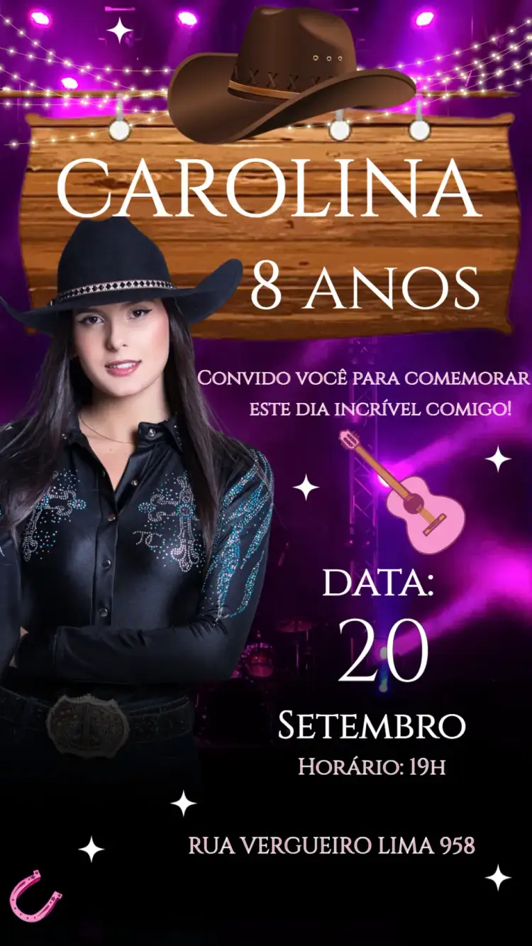 Invitation Convite Boiadeira – Aniversário theme colorido, lúdico, campo, festa temática, princesa, alegre