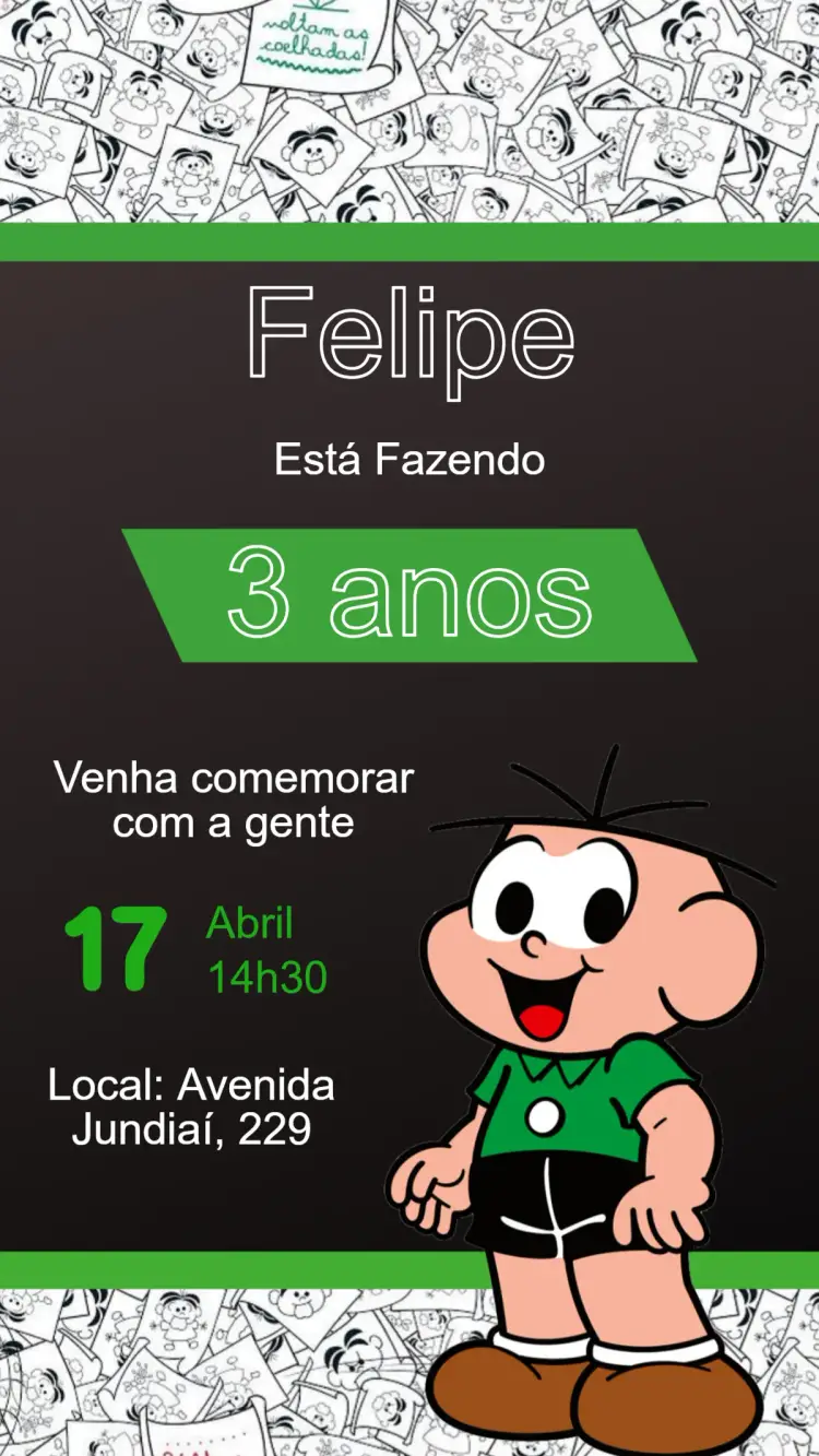 Convite Convite Cebolinha Turma da Mônica - Festa Infantil Editável editável e personalizável