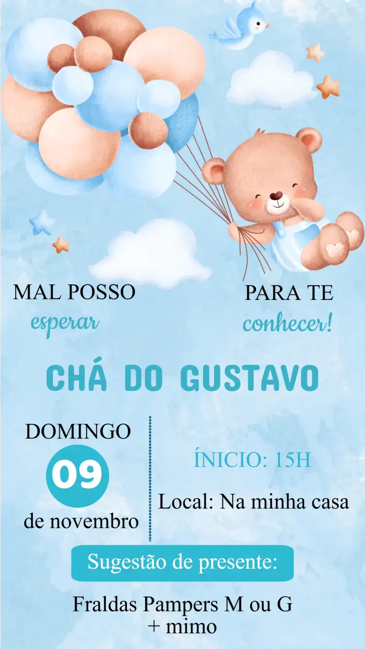 Convite Chá de Bebê azul