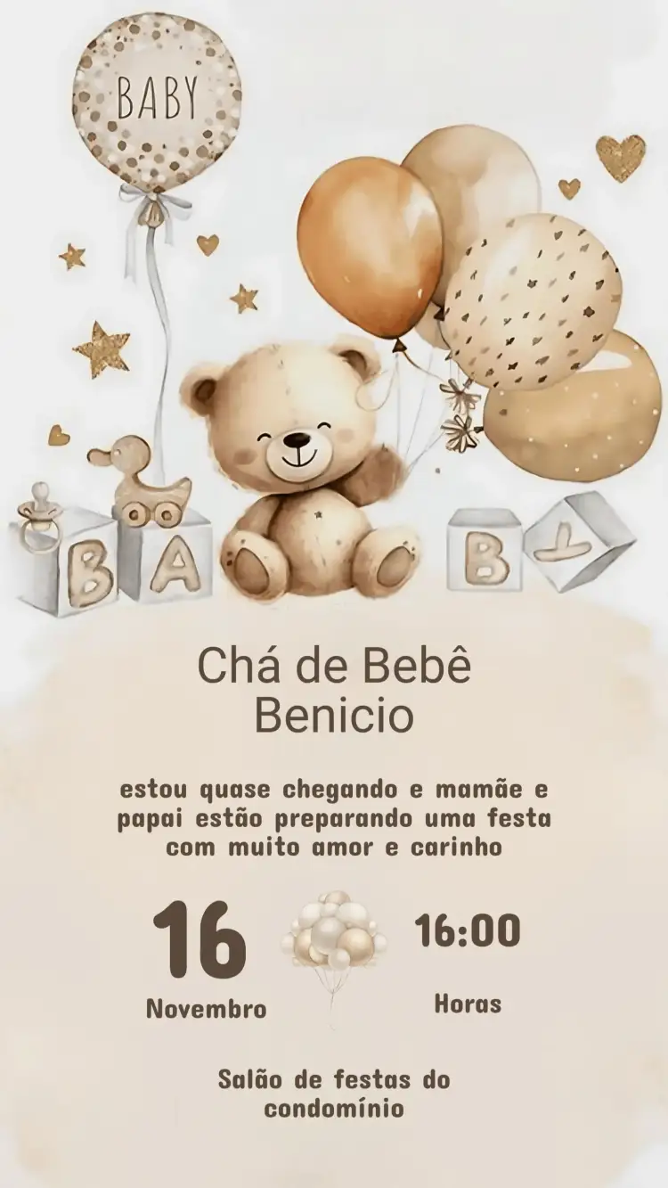 Convite Convite Chá de Bebê Delicado – tema Datas Comemorativas pastel, delicado, floral, minimalista, suave, moderno