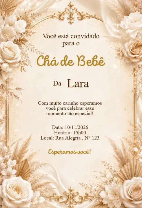 Invitación Convite Chá de Bebê Floral Boho Bege Elegante – tema Chá de Fraldas floral, boho, elegante, bege, naturais, delicado