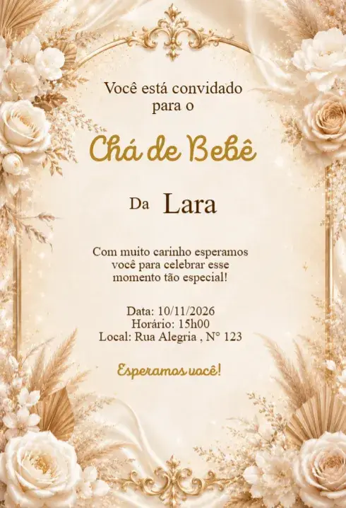 Floral Boho Beige Elegant Baby Shower Invitation