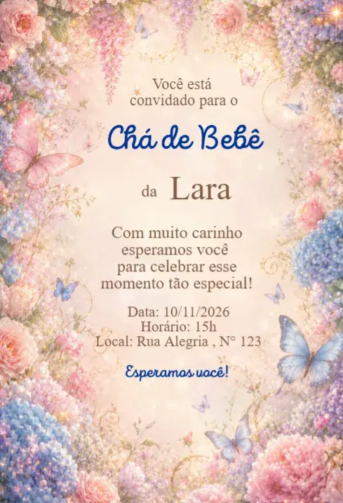 Floral Baby Shower Invitation with Blue and Pink Butterflies