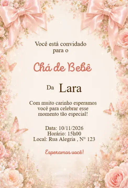 Floral Baby Shower Invitation with Elegant Rosé Bows