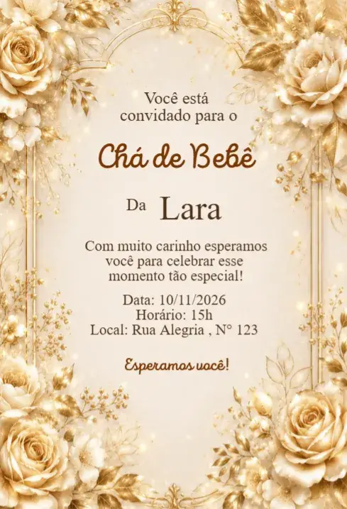 Golden Floral Luxury Elegant Baby Shower Invitation