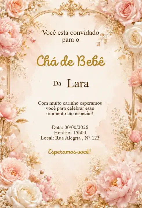 Convite Chá de Bebê Floral Rosé Elegante