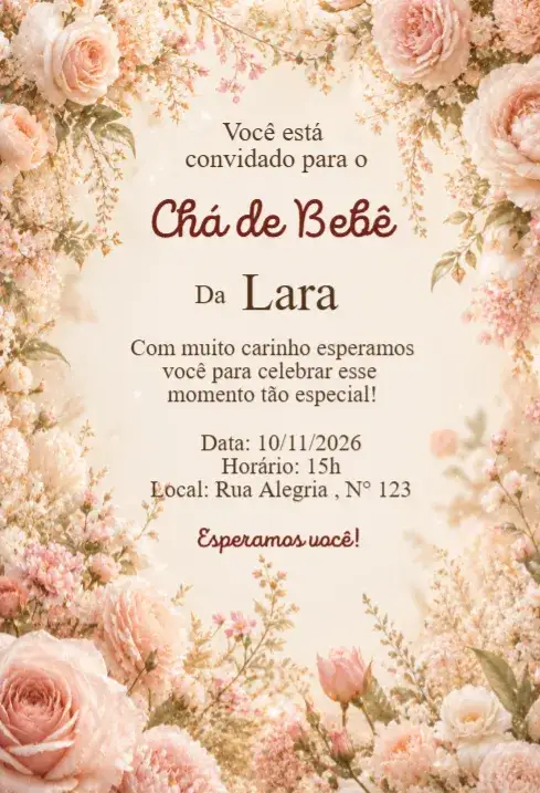 Invitación Convite Chá de Bebê Jardim Floral Rosé Elegante – tema Chá de Fraldas floral, elegante, romântico, delicado, rosé, moderno
