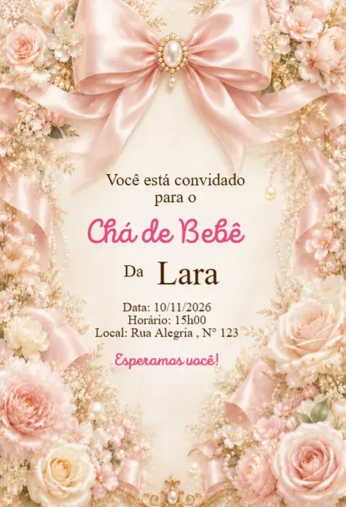 Elegant Rose Floral Bow Baby Shower Invitation