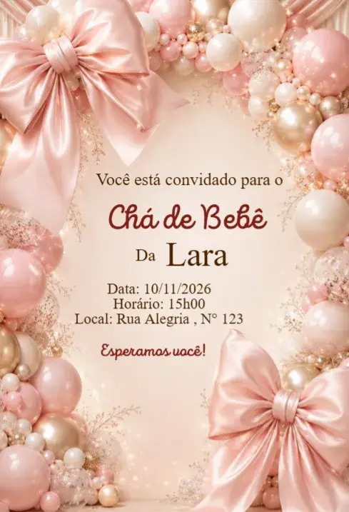 Rose Bows Baby Shower Invitation with Elegant Balloons