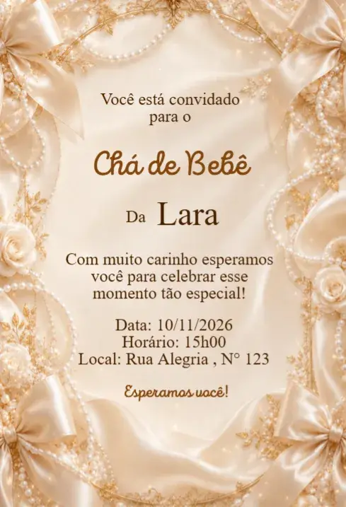 Elegant Golden Pearls and Bows Baby Shower Invitation
