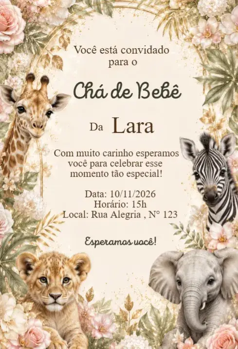 Elegant Boho Floral Safari Baby Shower Invitation