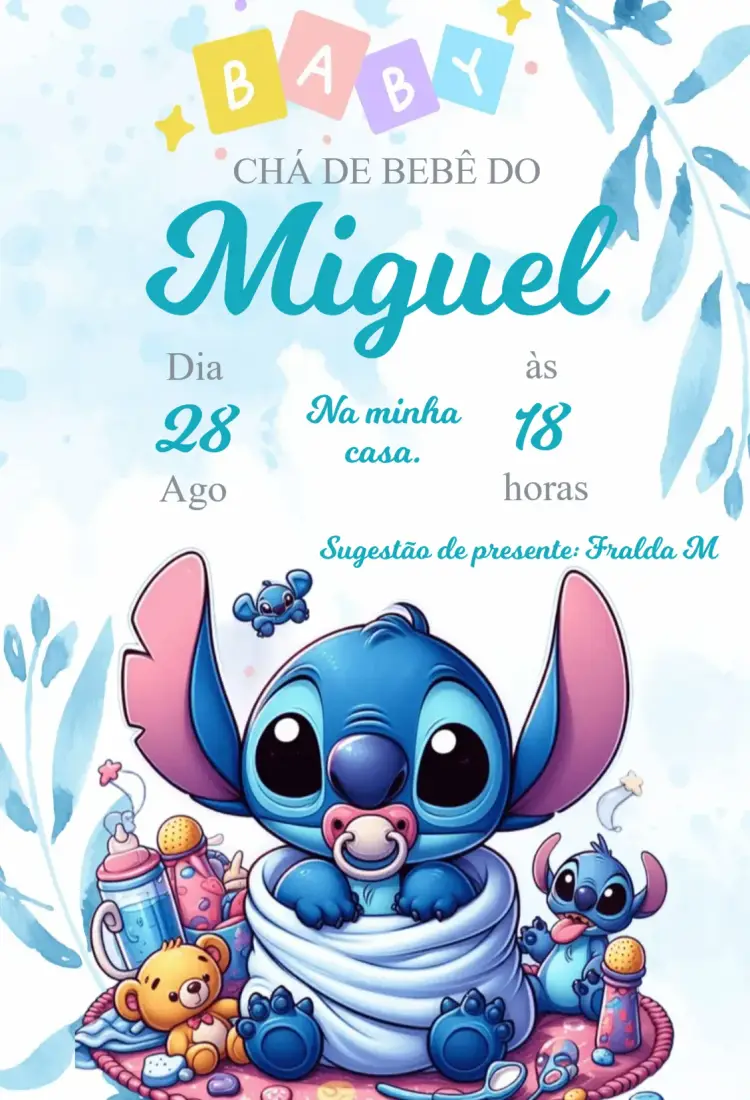 Convite Chá de Bebê Stitch