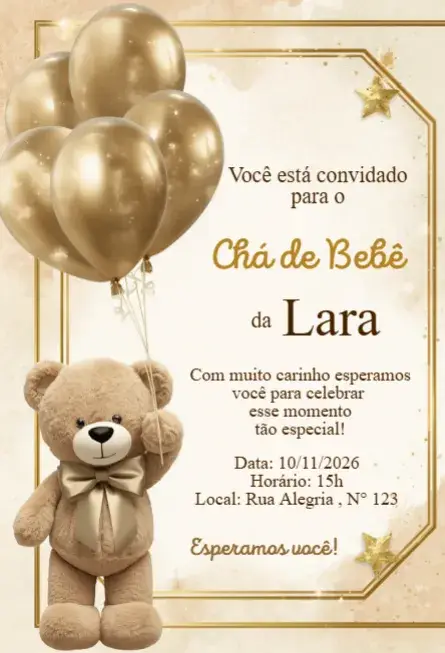 Editable Golden Teddy Bear Baby Shower Invitation | Digital Invitation