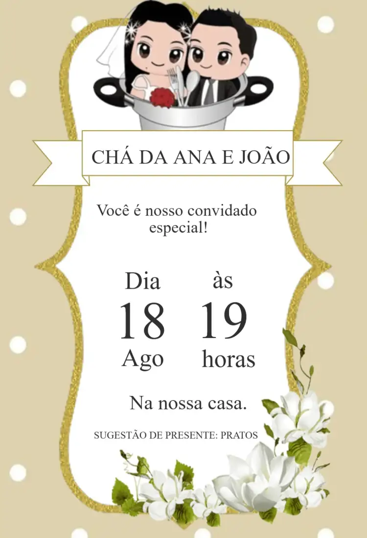 Convite Convite Chá de Panela – tema Chá de Panela floral, minimalista, pastel, moderno, vintage, rústico